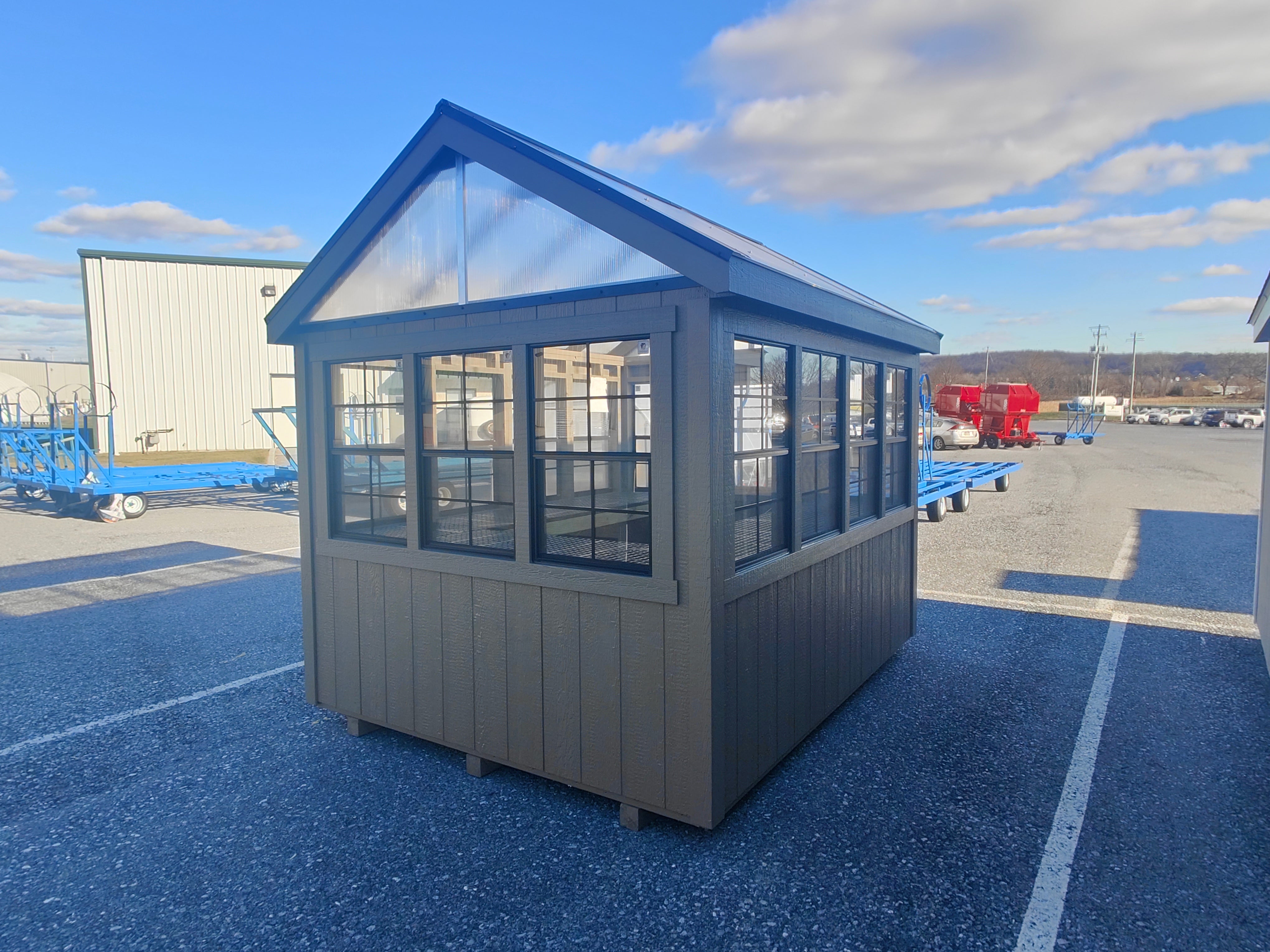 8×10 Greenhouse w/Plastic Mesh Workbench