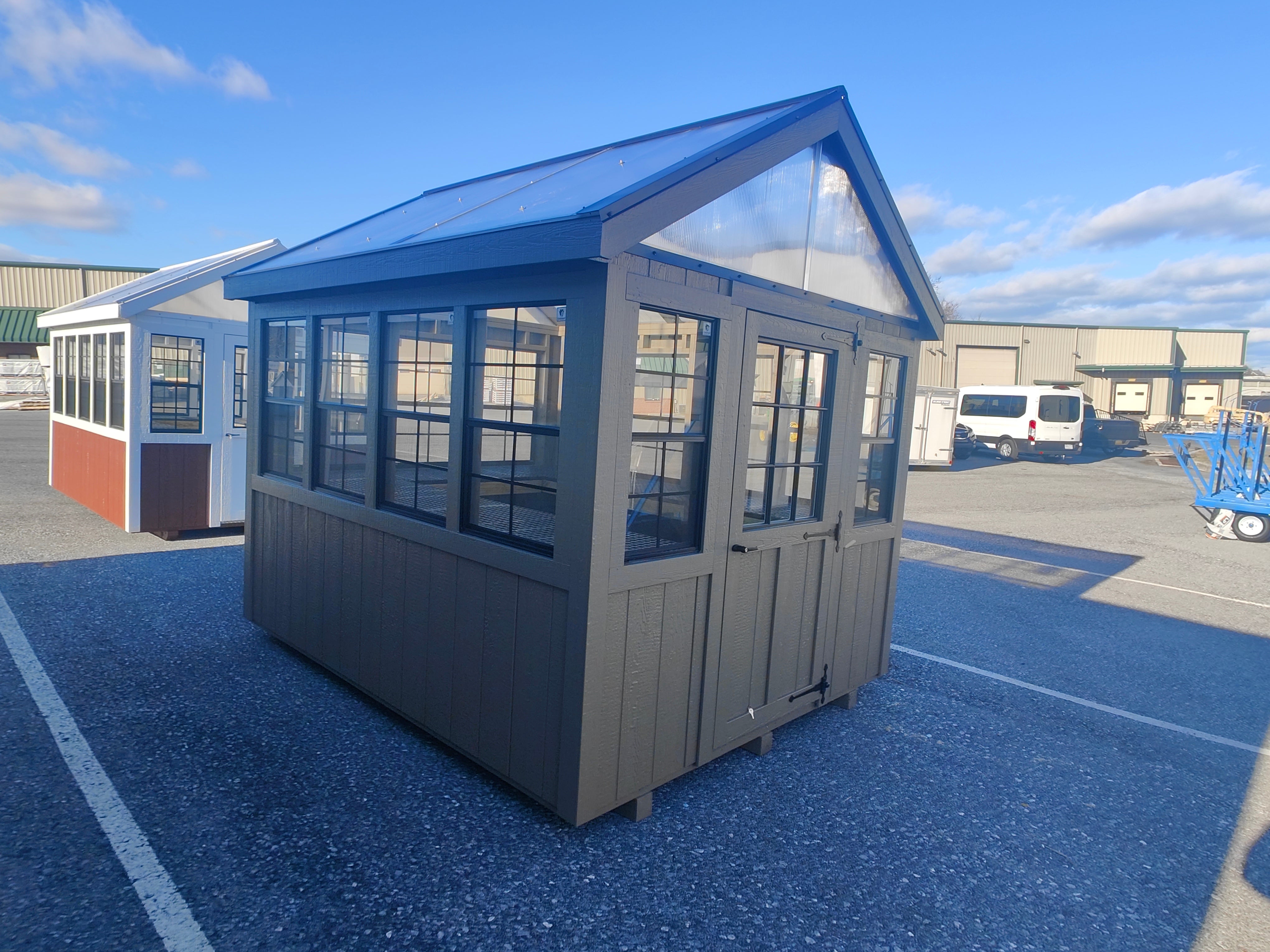 8×10 Greenhouse w/Plastic Mesh Workbench
