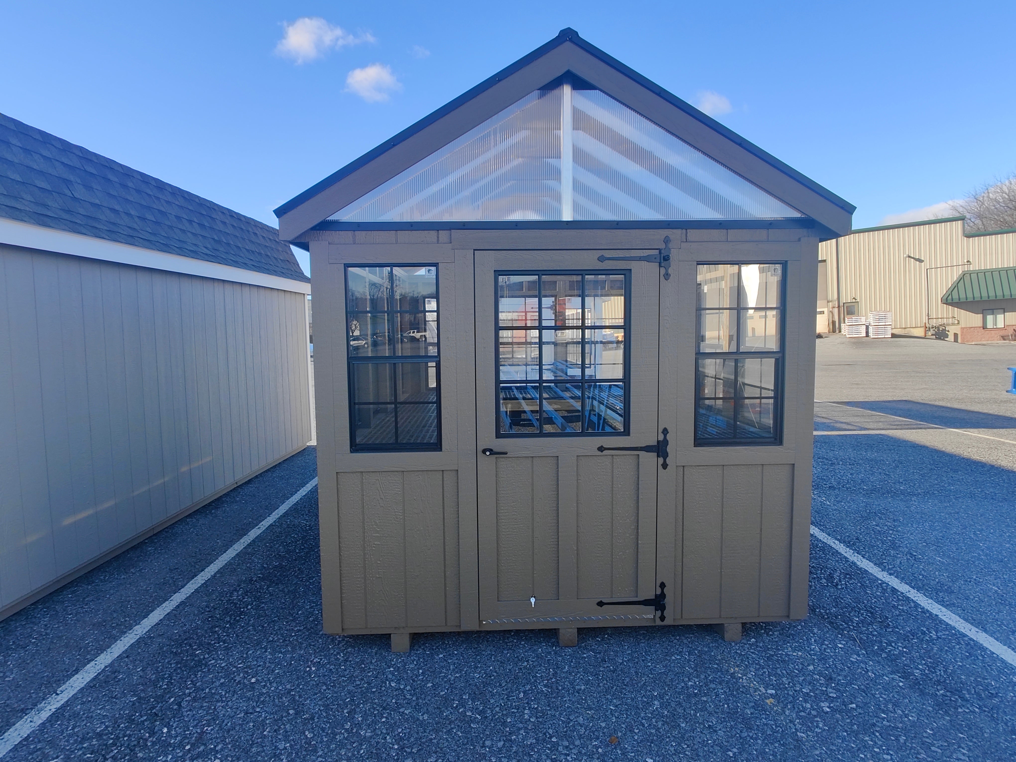 8×10 Greenhouse w/Plastic Mesh Workbench